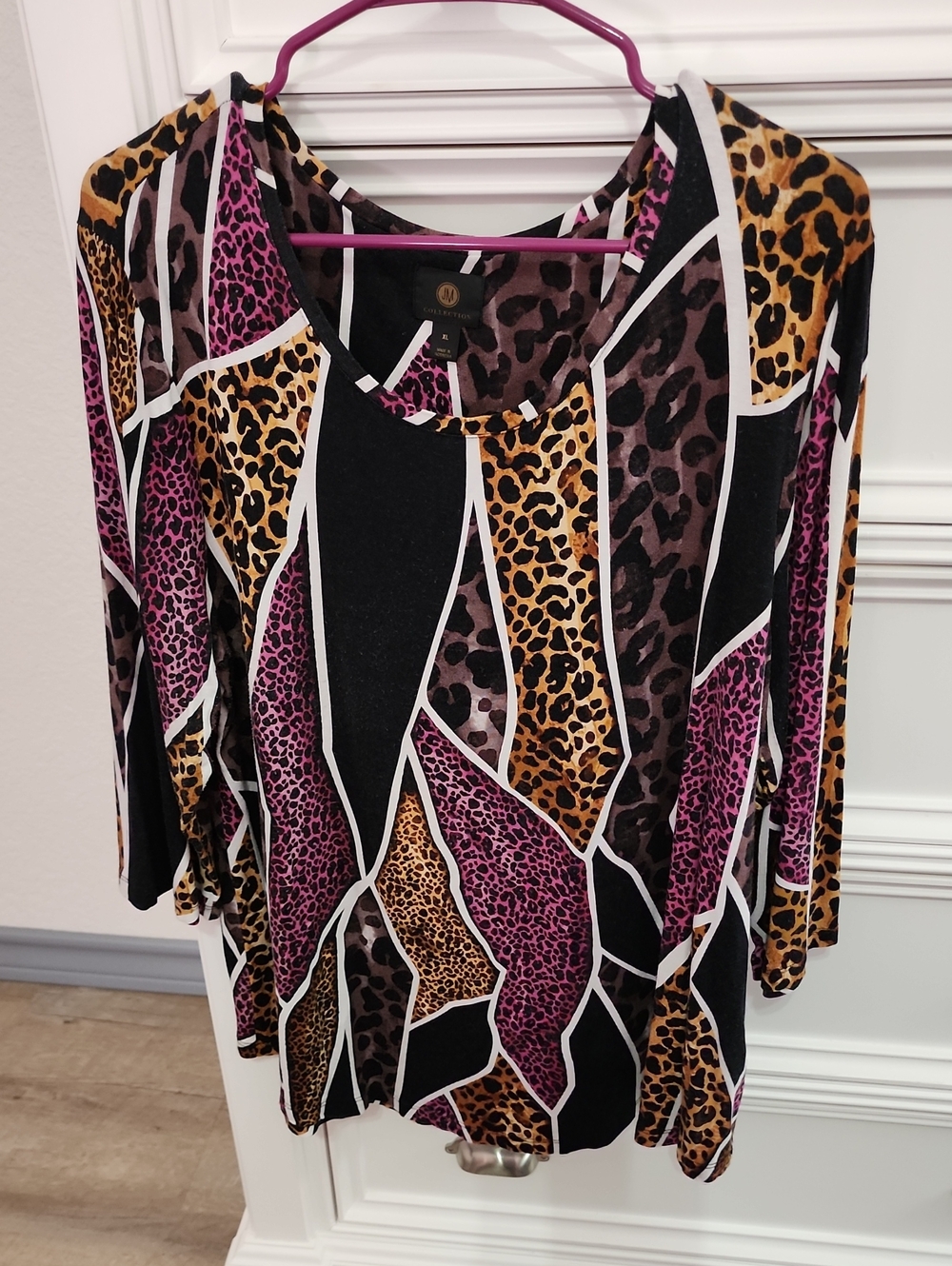 Leopard Patchwork Long Sleeve Top - Black, Gold, Purple
